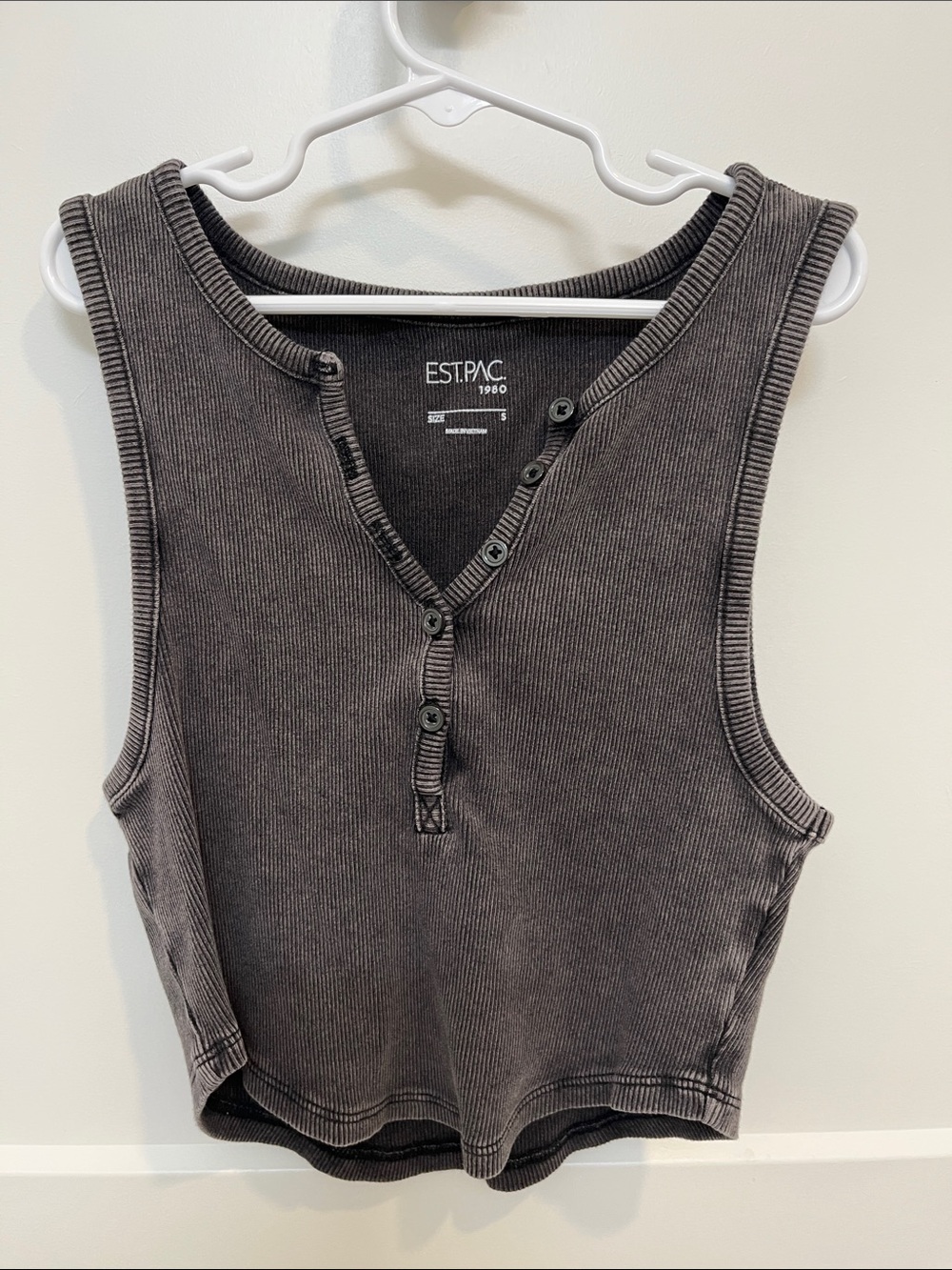 Urban Outfitters Charcoal Ribbed Henley Tank Top Women's S
